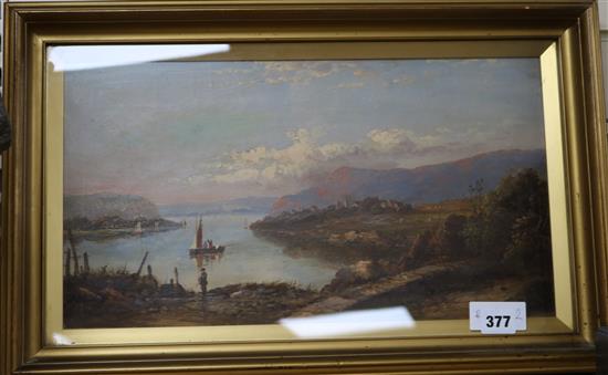 Late 19th century, oil on canvas, coastal landscape, scene, signed Collins, 26 x 45cm